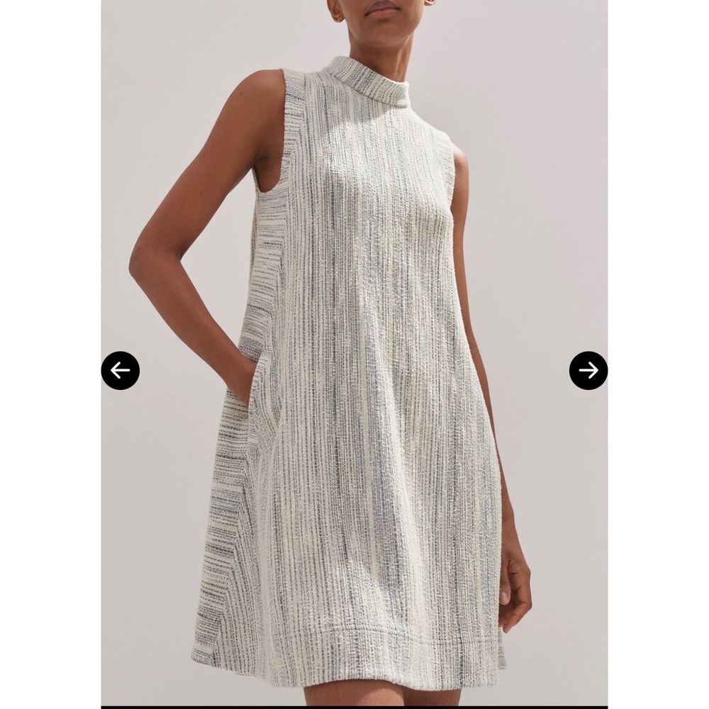 ME+EM Jacquard Swing Dress Womens 8 Blue White Striped Coastal Tweed SS24JD958